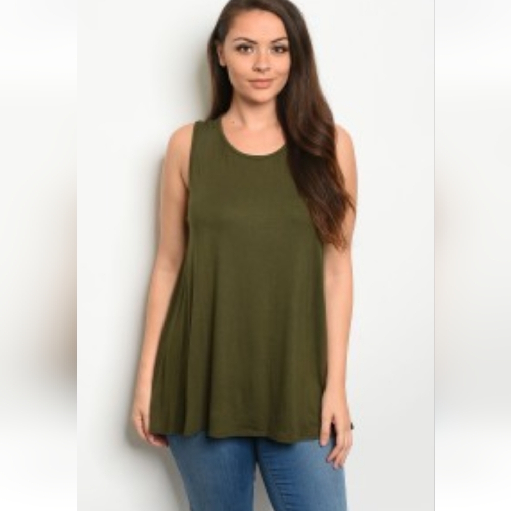 Olive Sleeveless Top Flowy Rayon Spandex Tank Top | Layering Piece